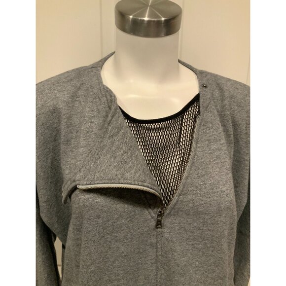 BCBG Max Azria Gray Sweatshirt W/ Pockets & Zip W/ Mesh Neckline, Size M - Picture 2 of 10